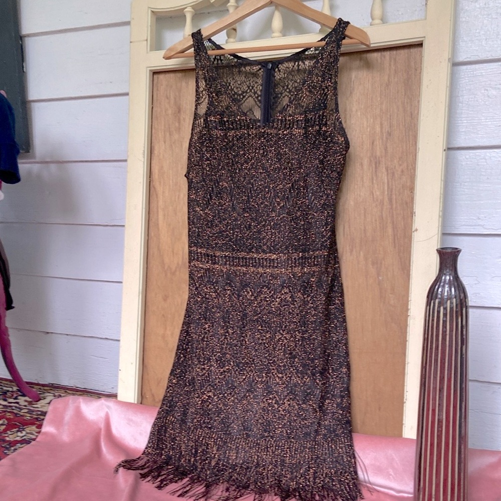 “Jessica Simpson “Elegant Black and Copper Lace Dress.